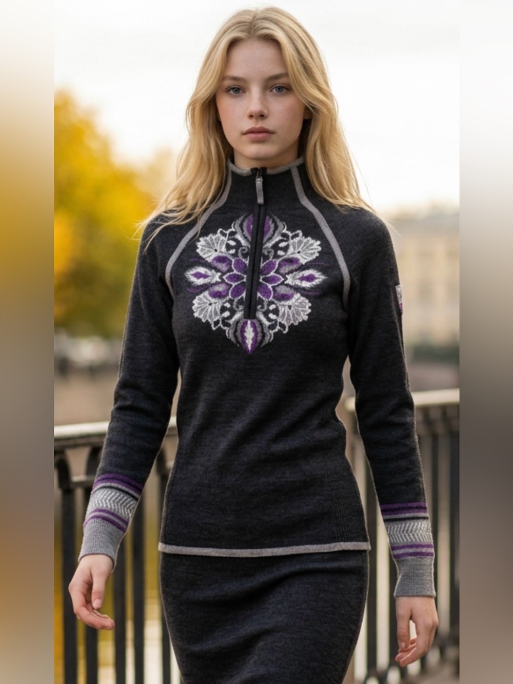 Athleta Stoked Pure Flower Half-Zip Pullover Nordic Sweater